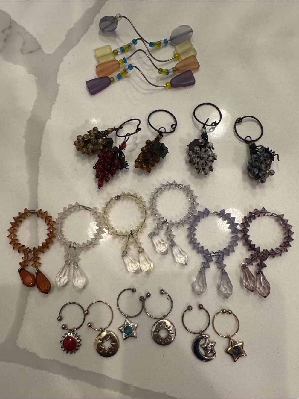 Assorted Beaded and Crystal Hoop Wine Glass Charms Multicolor Set